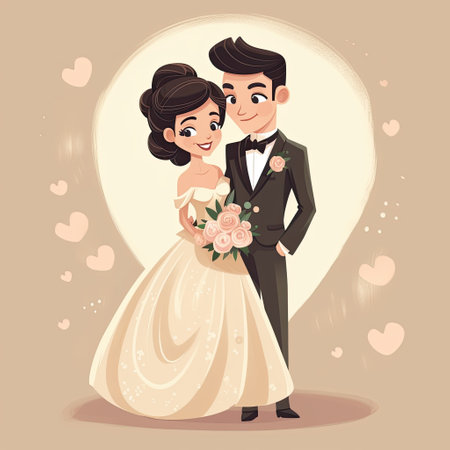 A lovely vector illustration of an adorable wedding couple,の素材