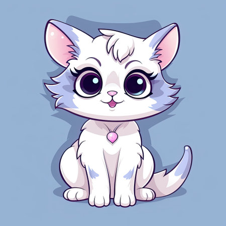 Cute cat icon in vector format. Adorable kitten with big eyesの素材