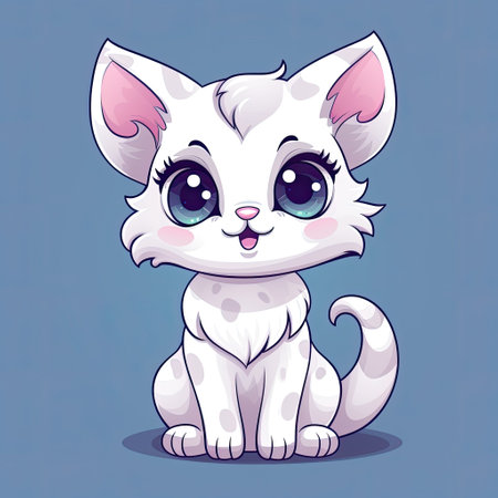 Cute cat icon in vector format. Adorable kitten with big eyesの素材