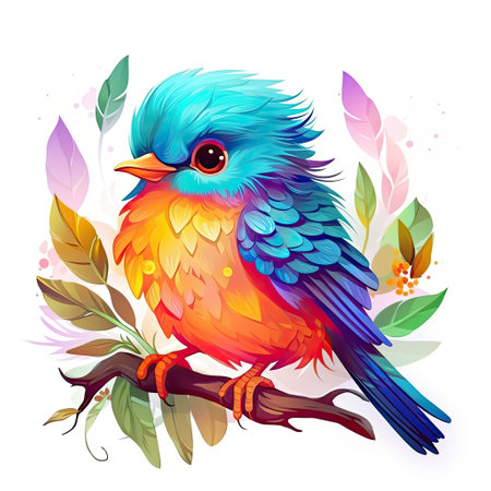 vector illustration showcases an enchanting bird with vibrant plumage,の素材