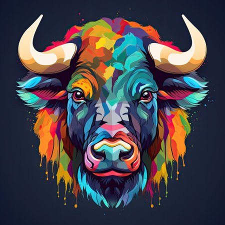 A cute and charming buffalo character in vector illustrationの素材
