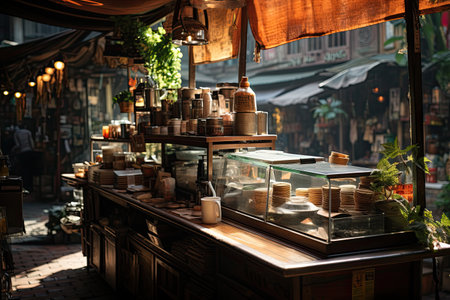 Coffee Vendor: Brewing coffee for early morning commutersの素材