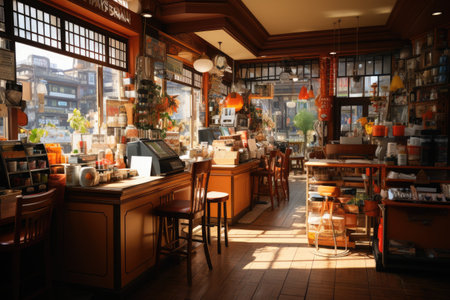 Small Business: A local shop with goods and customersの素材
