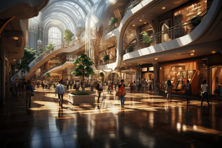 Retail Shopping: Shoppers in a mall exploring productsの素材