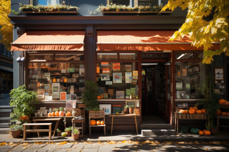 Small Business: A local shop with goods and customersの素材