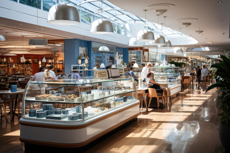 Retail Shopping: Shoppers in a mall exploring productsの素材