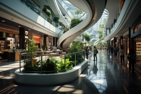 Retail Shopping: Shoppers in a mall exploring productsの素材