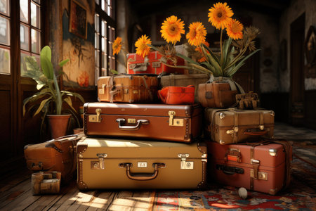 Vintage Travel: Retro suitcases, old-world charm, and historic journeyの素材