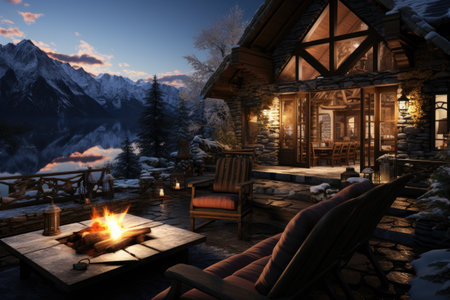 Winter Wonderland: Snowy landscapes, skiing, and cozy fireside gatherings.の素材