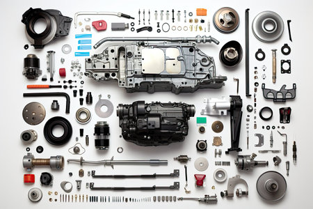 knolling of car repair equipment,isolated white backgroundの素材