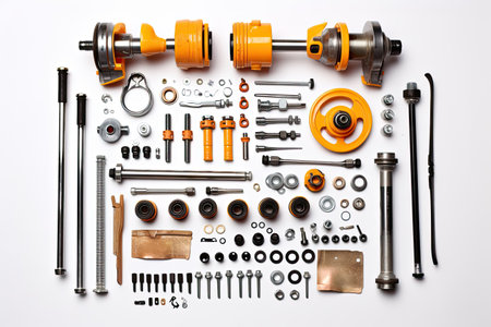 knolling of car repair equipment,isolated white backgroundの素材