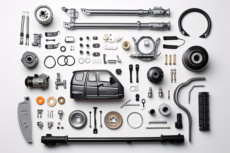 knolling of car repair equipment,isolated white backgroundの素材