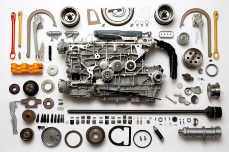 knolling of car repair equipment,isolated white backgroundの素材