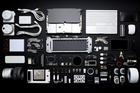 knolling of computer equipment,isolated white backgroundの素材