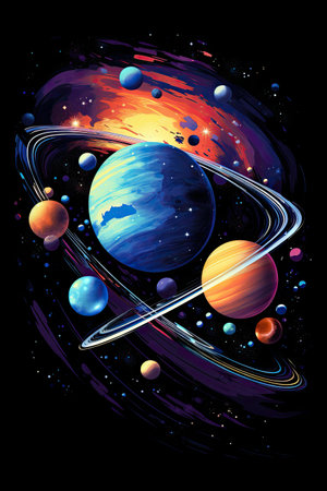 Galaxy Explorer: A cosmic-themed design with planets and stars for space enthusiasts. Professional t-shirt designの素材