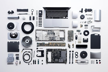 knolling of computer equipment,isolated white backgroundの素材