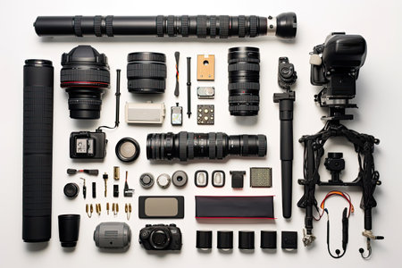 knolling of camera equipment,isolated white backgroundの素材