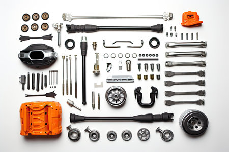 knolling of car repair equipment,isolated white backgroundの素材