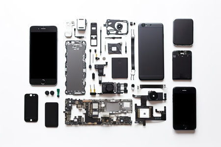 knolling of smart phone,isolated white backgroundの素材