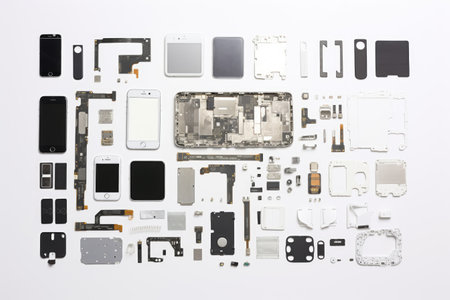 knolling of smart phone,isolated white backgroundの素材