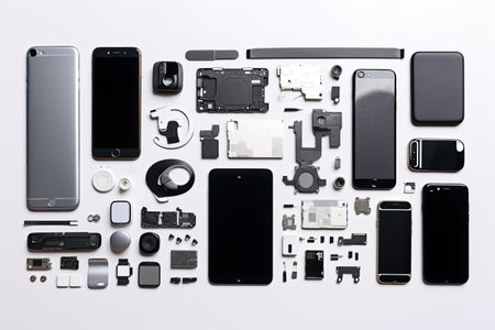 knolling of smart phone,isolated white backgroundの素材