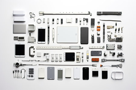 knolling of smart phone,isolated white backgroundの素材