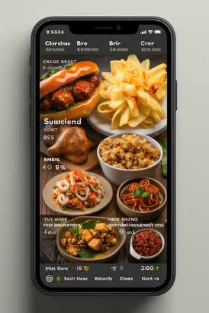 Restaurant Food Ordering App Mock-up: Generate a user-friendly UI mock-up for a food ordering app for restaurants using AIの素材