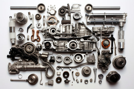 knolling of car repair equipment,isolated white backgroundの素材