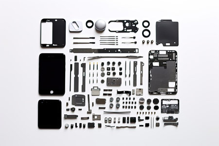knolling of smart phone,isolated white backgroundの素材