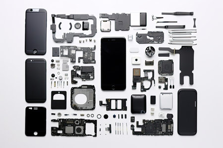 knolling of smart phone,isolated white backgroundの素材