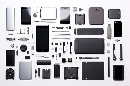 knolling of smart phone,isolated white backgroundの素材