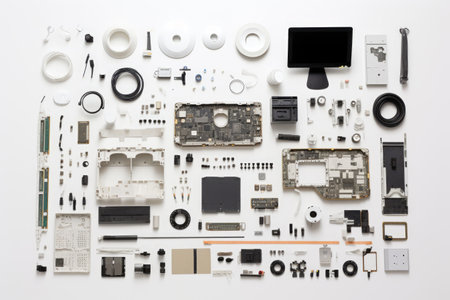 knolling of computer equipment,isolated white backgroundの素材