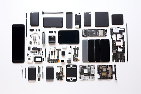 knolling of smart phone,isolated white backgroundの素材