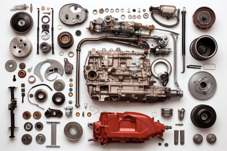 knolling of car repair equipment,isolated white backgroundの素材