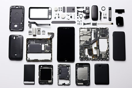 knolling of smart phone,isolated white backgroundの素材