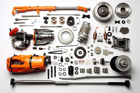 knolling of car repair equipment,isolated white backgroundの素材