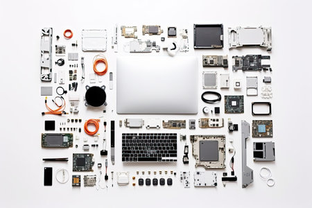 knolling of computer equipment,isolated white backgroundの素材