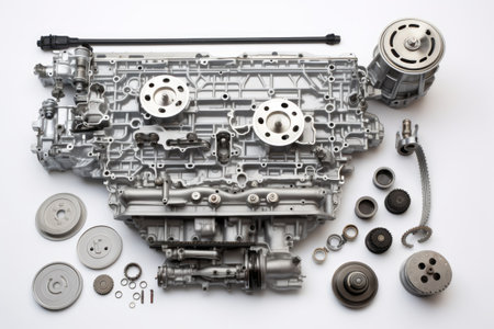 knolling of car repair equipment,isolated white backgroundの素材
