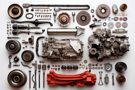 knolling of car repair equipment,isolated white backgroundの素材