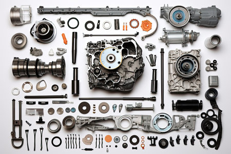 knolling of car repair equipment,isolated white backgroundの素材
