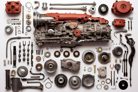 knolling of car repair equipment,isolated white backgroundの素材