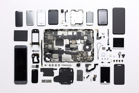 knolling of smart phone,isolated white backgroundの素材