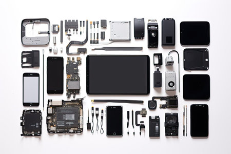knolling of smart phone,isolated white backgroundの素材