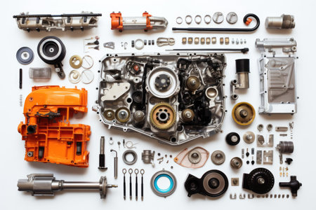 knolling of car repair equipment,isolated white backgroundの素材