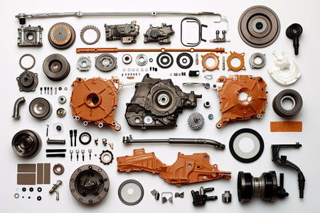 knolling of car repair equipment,isolated white backgroundの素材