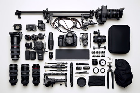 knolling of camera equipment,isolated white backgroundの素材