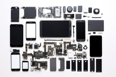 knolling of smart phone,isolated white backgroundの素材