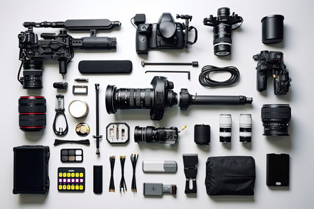 knolling of camera equipment,isolated white backgroundの素材