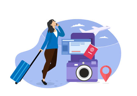 travel travel ideas Passport symbol, ticket, book, plane, travel abroad flat style vector illustrationのイラスト素材