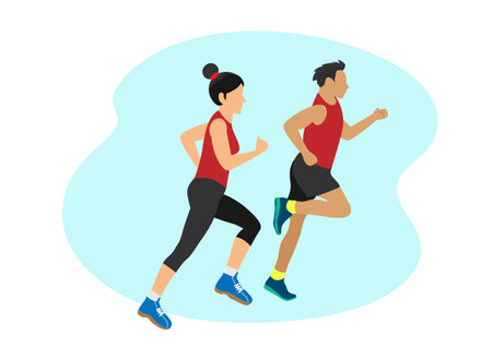 Young men and women jogging for good health.&#xD;&#xA;Healthy lifestyle vector illustration.のイラスト素材